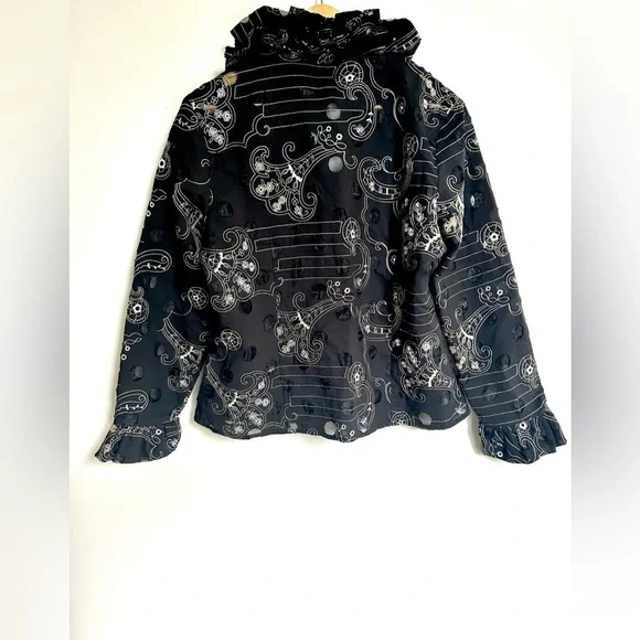 Samuel Dong  Ruffled neck Button Jacket Artsy Textured Blouse - Picture 6 of 11